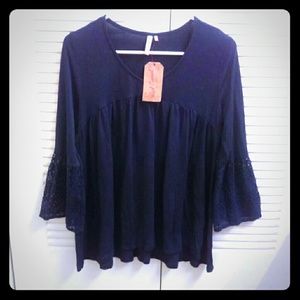 Flowy hippie long sleeve shirt navy blue